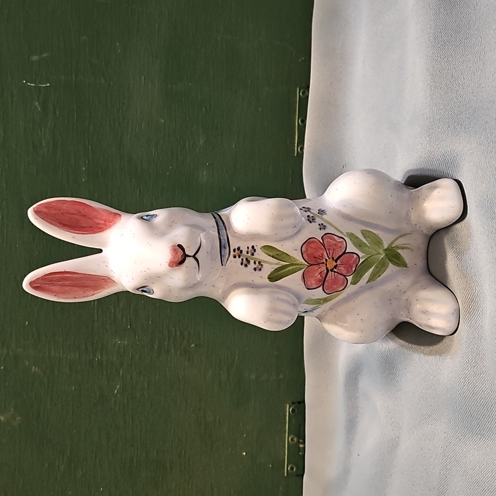 💙 Vintage N.S. Gustin Co. Ceramic Bunny Figurine | Blue Speckled Folk Art 8"